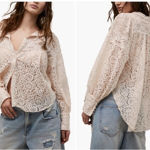 Free People Out West Lace Button-Up Blouse